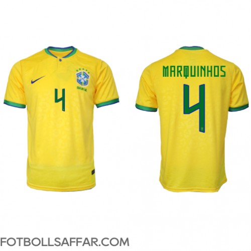 Brasilien Marquinhos #4 Hemmatröja VM 2022 Kortärmad